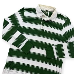 Old Navy Rugby Polo Shirt Men's Large Green White Striped Long Sleeve Y2K